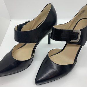 Nine West Black Leather Heels with Adjustable Strap - Size 8.5